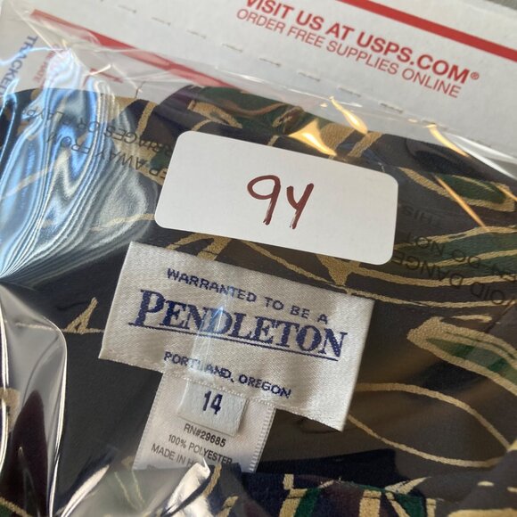 Womens Vintage Pendleton Short Sleeve Button Shirt Leave Pattern 14 Blue Green - Picture 8 of 8